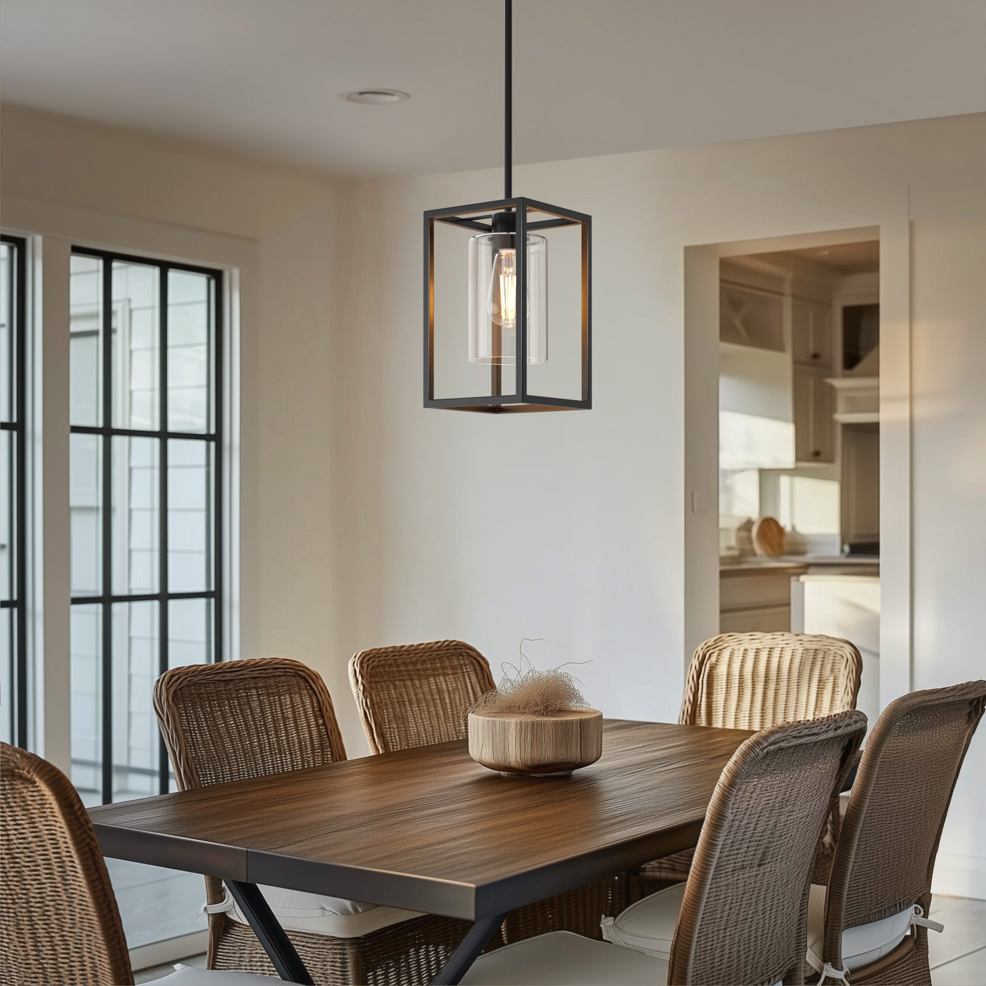 LOHAS LED Vintage 1-Light Classic American Black Pendant Light with Metal Frame and Glass Shade E26 for Dining Room and Kitchen