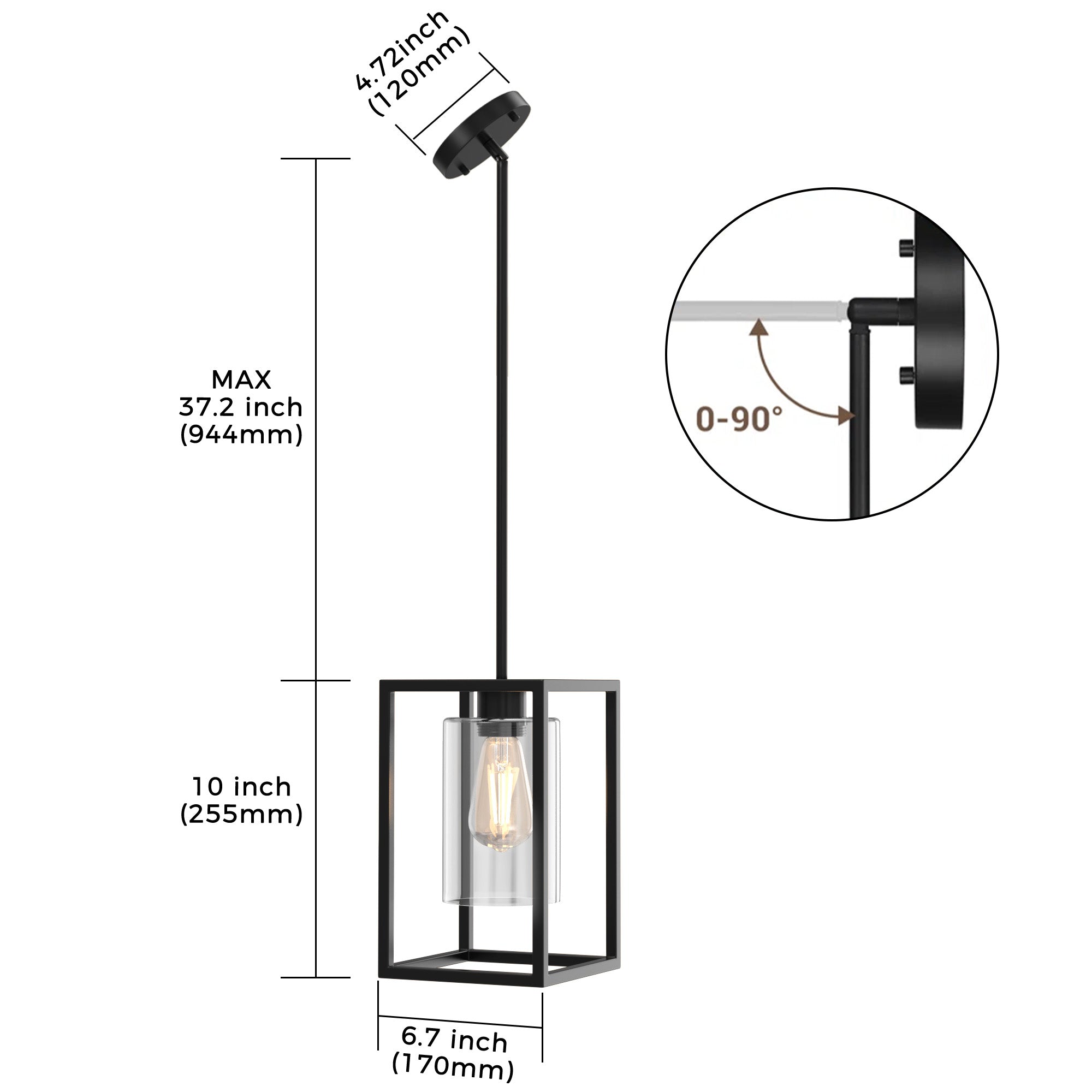 LOHAS LED Vintage 1-Light Classic American Black Pendant Light with Metal Frame and Glass Shade E26 for Dining Room and Kitchen