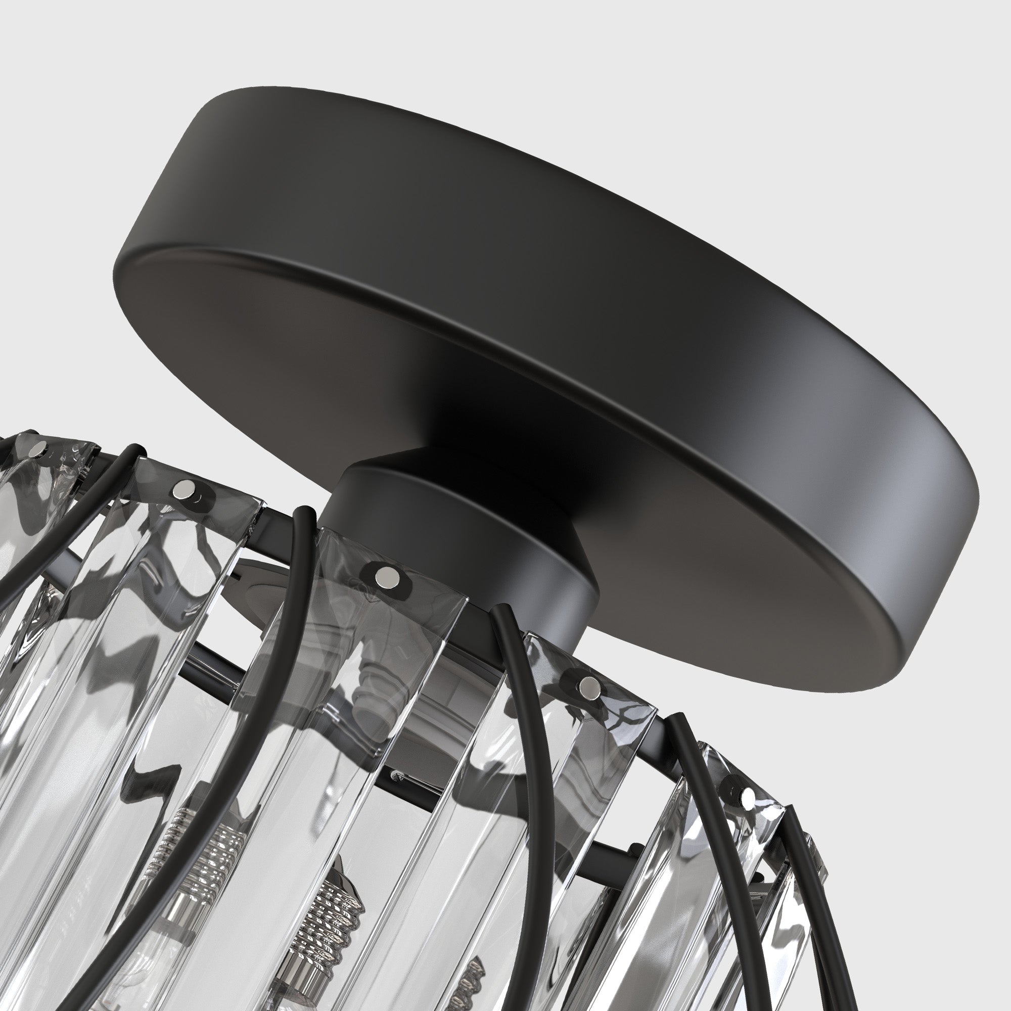 7 in. 1-Light Black Modern Crystal Semi Flush Mount Ceiling Light for Hallway, Entryway, or Bedroom with Cage Design