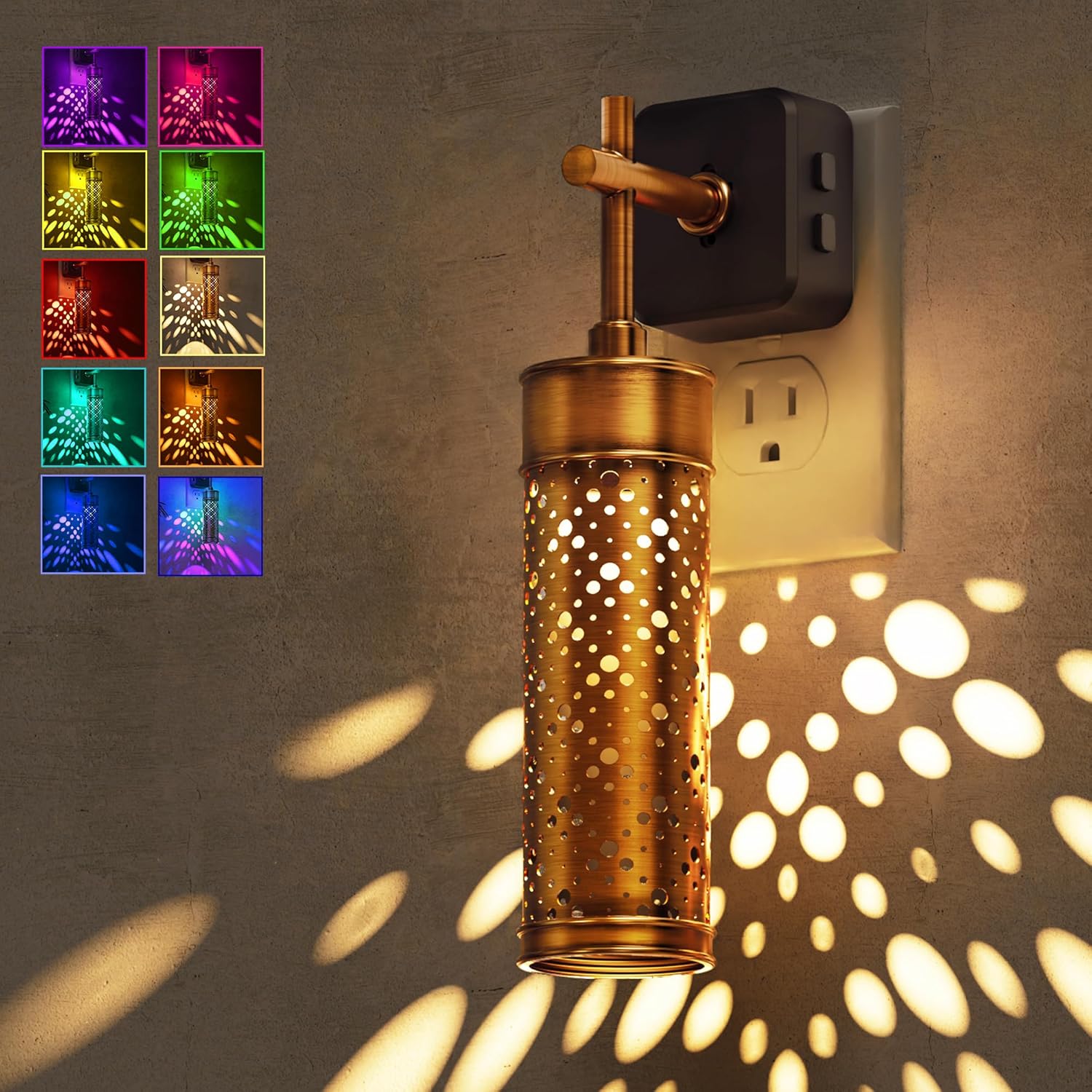 Night Light Etched Metal, 1W RGB, Dimmable, Plug-in Dusk to Dawn