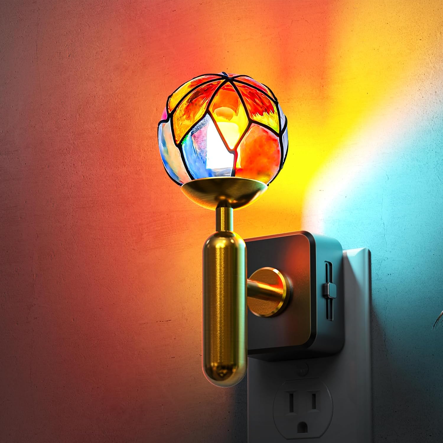 Night Light Colored Glass Globe, 1W Dimmable, T-Bar, Plug-in Dusk to Dawn