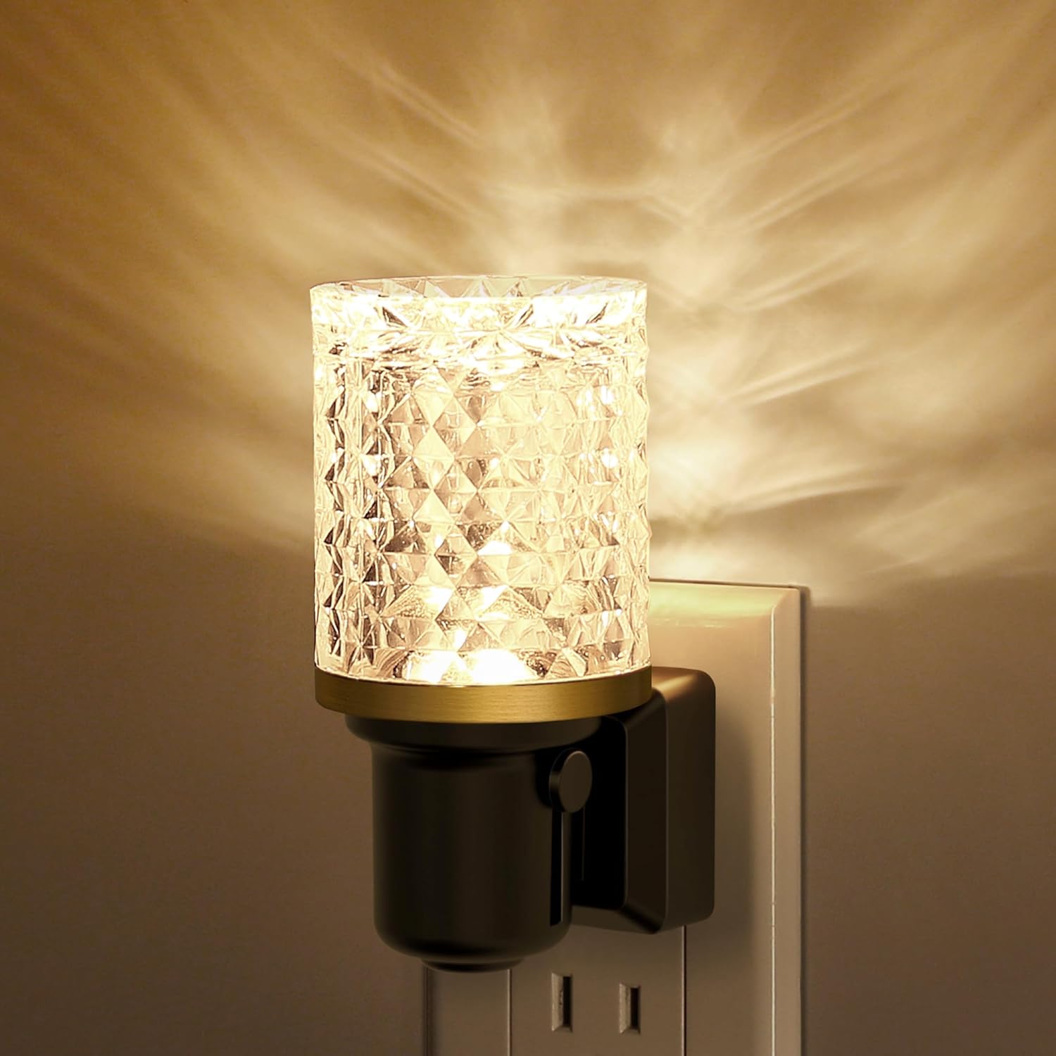 Night Light Crystal Column, 1W Dimmable, Gold Ring, Plug-in Dusk to Dawn