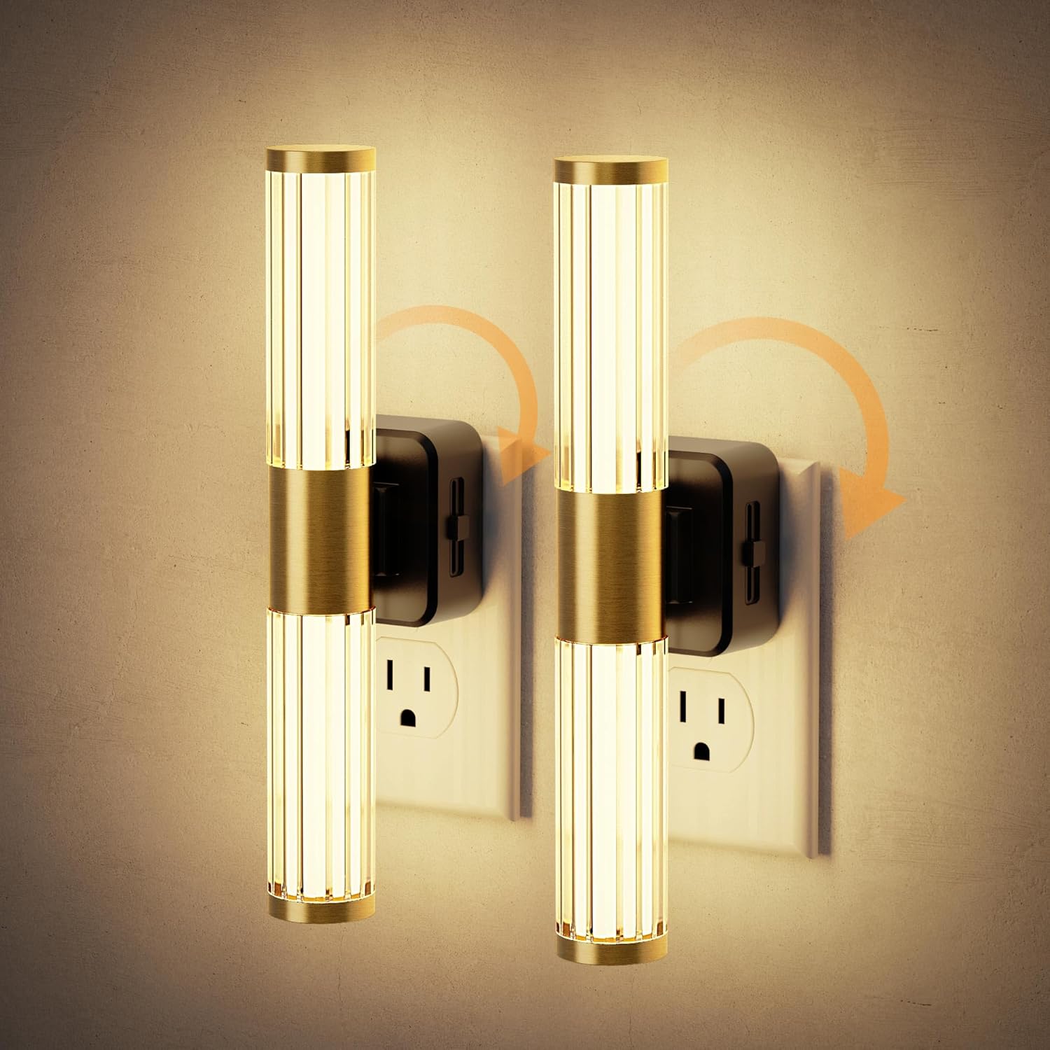 Night Light Acrylic Bar, 1W Dimmable, 2-Pack, Plug-in Dusk to Dawn
