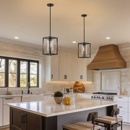 LOHAS LED Vintage 1-Light Classic American Black Pendant Light with Metal Frame and Glass Shade E26 for Dining Room and Kitchen