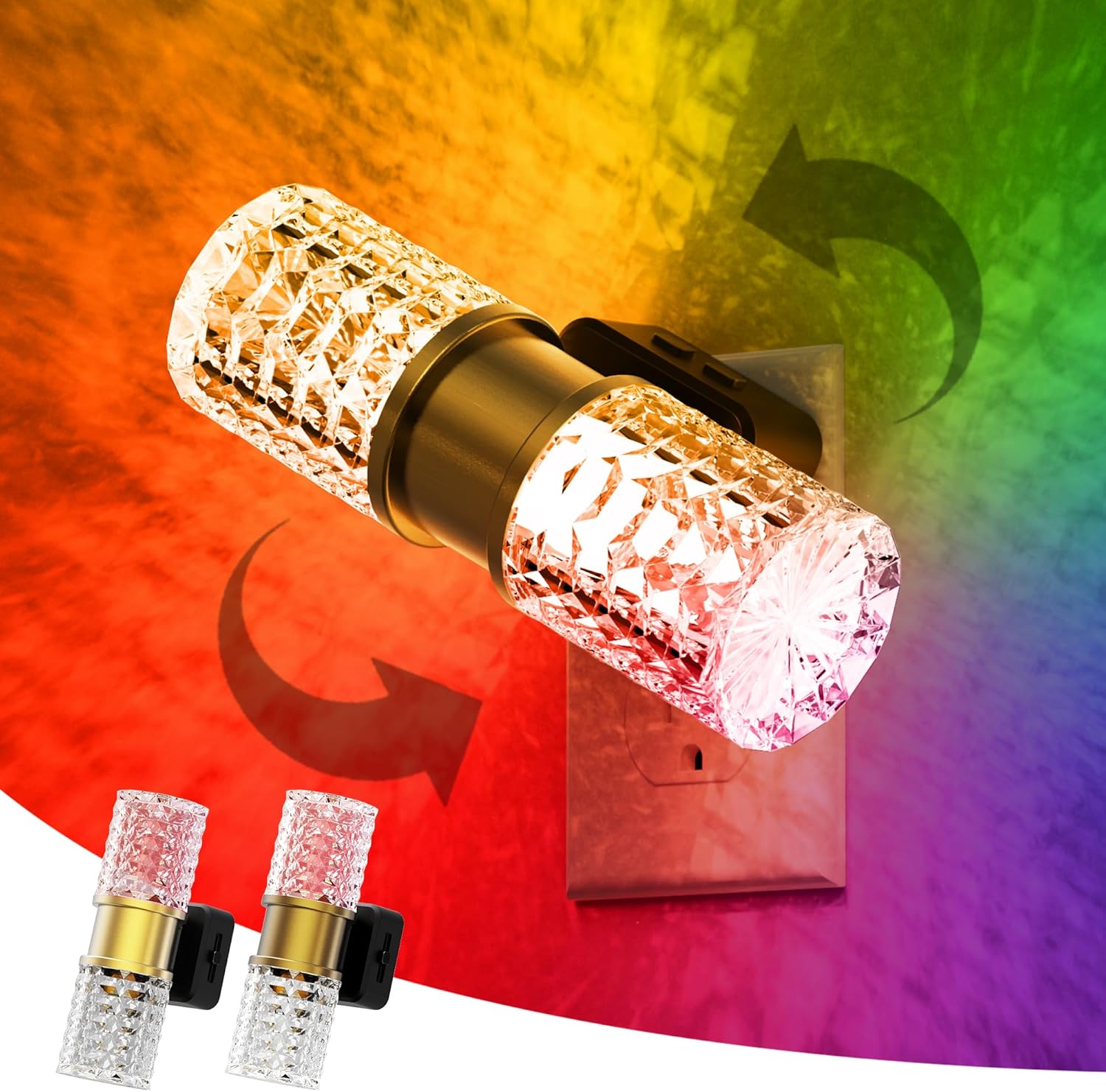 Night Light Crystal Acrylic Column, 1W RGB, Dimmable, 2-Pack, Plug-in Dusk to Dawn